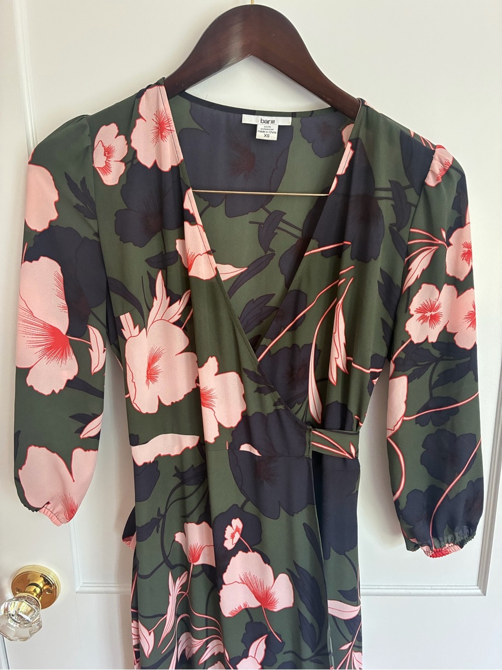 Bar III Olive Maxi Dress with Pink Floral Print - Picture 2 of 6